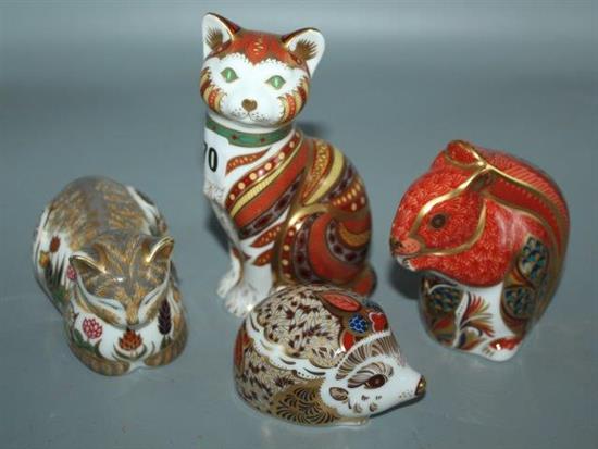 Crown Derby squirrel, hedgehog and 2 cats